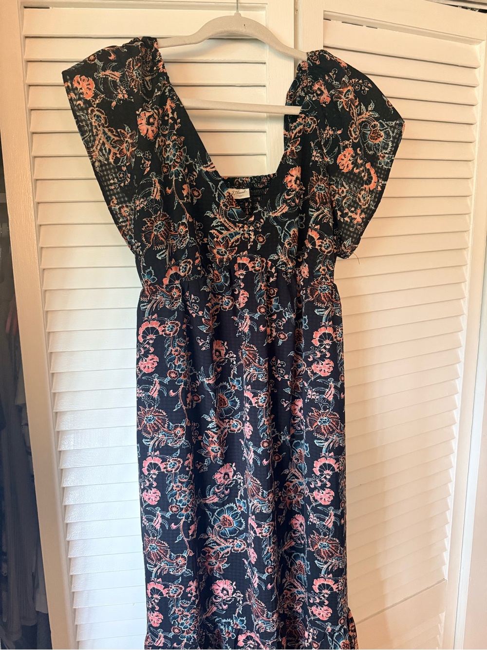 Universal Thread Floral Square-Neck Midi Dress - Black with Coral Floral